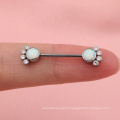 ASTM F136 Titanium Threadless Zircon Opal Nipple Barbell Male Body Piercing Jewelry